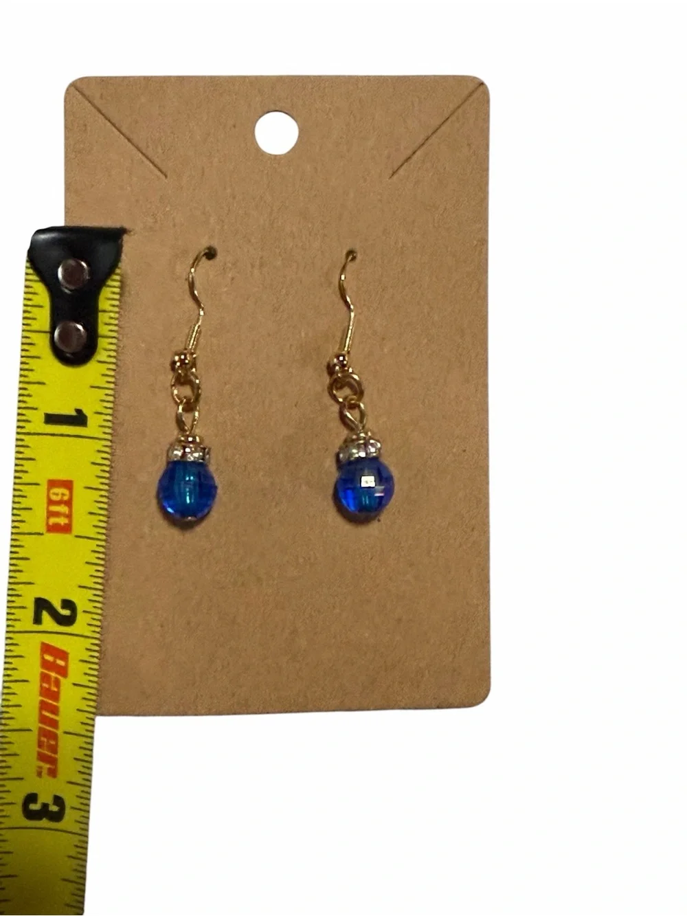 Gold Drop Earrings with Blue Glass Beads